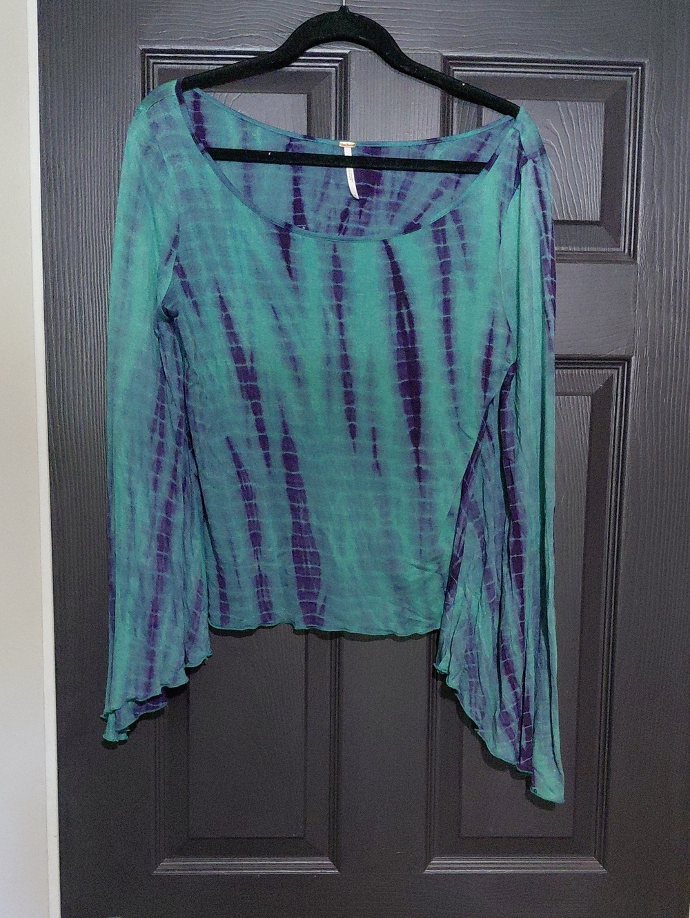 Free People Teal and Purple Tie-Dye Long Sleeve Top
